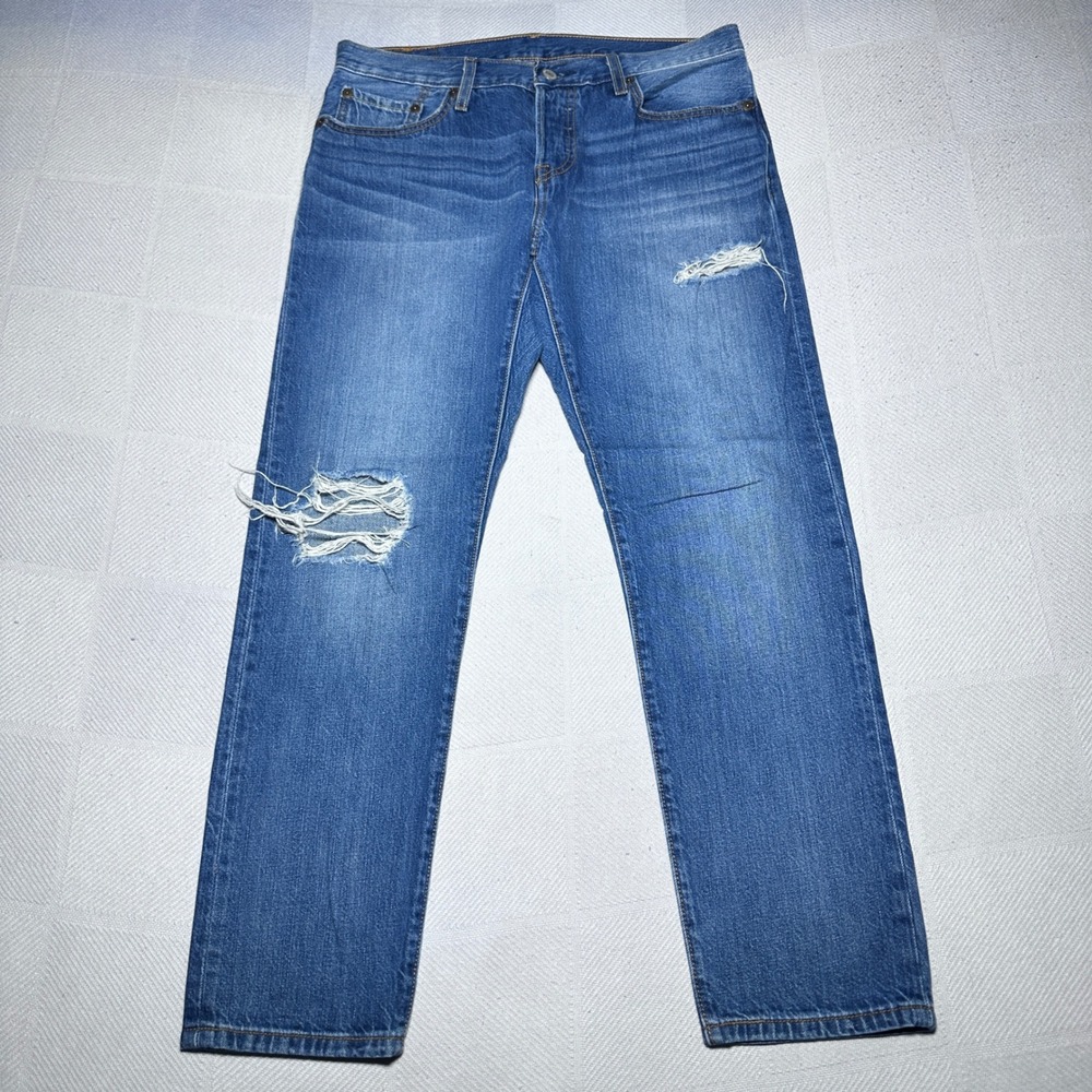 Levi's 501 CT Jeans Women 27 Distressed Ripped Tapered Medium Wash Button Fly